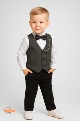 Çocuk Smokin Yelekli Takım Elbise Papyonlu 4’lü Set (Gömlek,Pantolon,Yelek) Düğün,Sünnet,Bayramlık 2 Yaş
