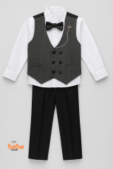 Çocuk Smokin Yelekli Takım Elbise Papyonlu 4’lü Set (Gömlek,Pantolon,Yelek) Düğün,Sünnet,Bayramlık 2 Yaş