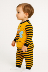 Happy Bee Sarı Siyah Çizgili Erkek Çocuk Pijama Takımı | Pamuklu Uzun Kollu Takım Arı Temalı 18-24 Ay
