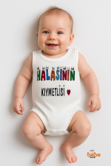 HALASININ KIYMETLİSİ Yazılı 6-36 Ay %100 Pamuk Ribana Çıtçıtlı Zıbın Bebek Body Tulum 36 AY
