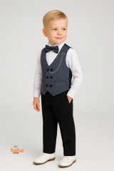 Erkek Çocuk Damatlık Takım–Papyonlu Yelekli 4’lü Set (Gömlek, Pantolon, Yelek)–Şık Özel Gün Kıyafeti