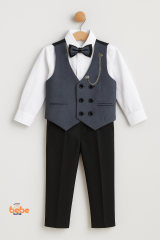 Erkek Çocuk Damatlık Takım–Papyonlu Yelekli 4’lü Set (Gömlek, Pantolon, Yelek)–Şık Özel Gün Kıyafeti