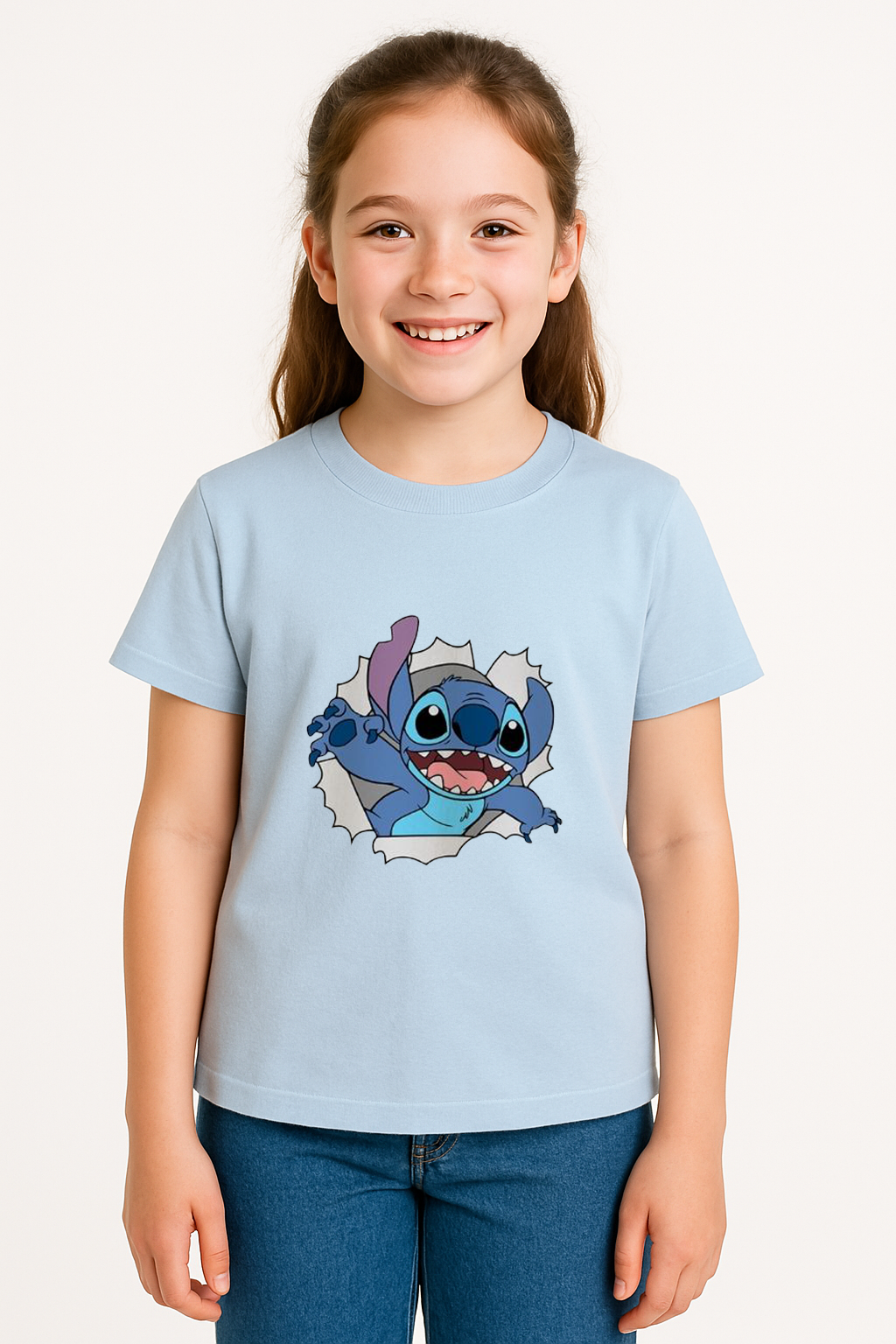 Sevimli Mavi Uzaylı Baskılı Kız Çocuk Tişörtü | Eğlenceli Karakter Desenli Pamuklu Yazlık T-Shirt Açık Mavi 5-6 Yaş