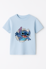 Sevimli Mavi Uzaylı Baskılı Kız Çocuk Tişörtü | Eğlenceli Karakter Desenli Pamuklu Yazlık T-Shirt Açık Mavi 5-6 Yaş