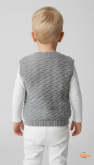 Erkek Bebek Örgü Yelek Düğmeli Cepli Triko Süveter Armalı Gri Yelek 3 YAŞ