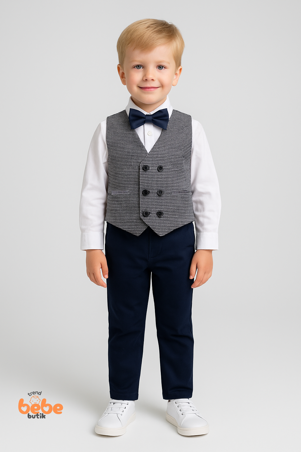 Erkek Çocuk Damatlık Takım 4’lü Set –Papyonlu Yelek, Gömlek ve Pantolon –Düğün ve Özel Gün Kıyafeti