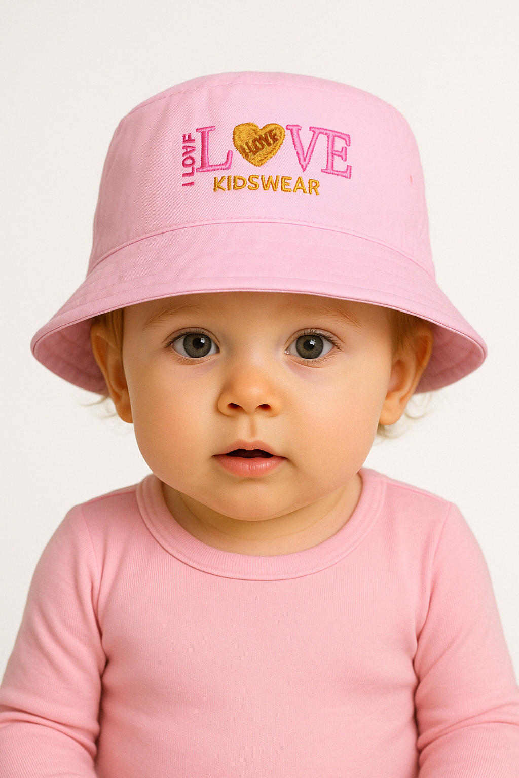 Kız Bebek Yazlık Pembe Bucket Şapka | Güneş Koruyucu Pamuklu Şapka | LOVE Nakışlı | 2-4 Yaş Keten 2-4 Yaş