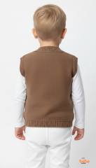 Erkek Çocuk Kahverengi Örgü Yelek Düğmeli Cep Detaylı Triko Süveter Rahat Günlük Şık Yelek