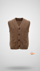 Erkek Çocuk Kahverengi Örgü Yelek Düğmeli Cep Detaylı Triko Süveter Rahat Günlük Şık Yelek