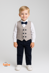 Erkek Çocuk Damatlık Takım 4’lü Set –Papyonlu Yelek, Gömlek ve Pantolon –Düğün ve Özel Gün 1 Yaş