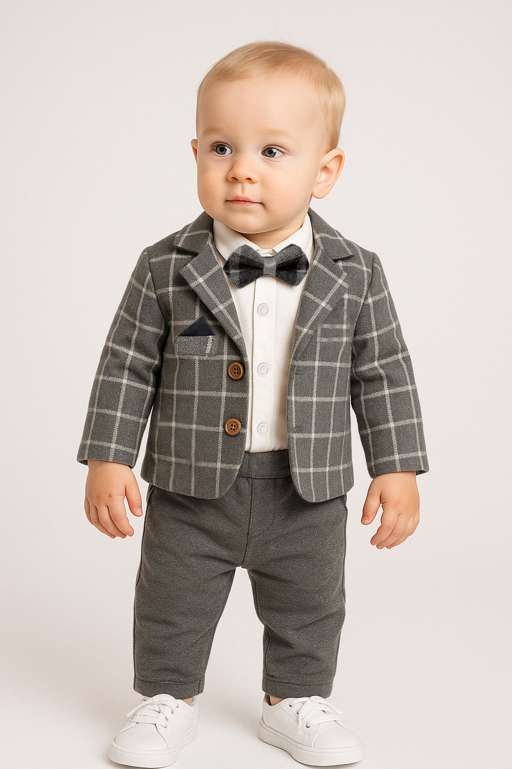 Bebek Takım Elbise 3’lü Set | Papyonlu Ceket Gömlek Pantolon | Özel Gün Kıyafeti 6-18 Ay Pamuklu Set