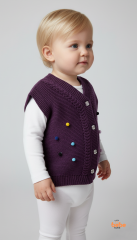 Kız Çocuk Örgü Triko Yelek – Renkli Ponponlu Düğmeli Süveter Günlük Şık Örgü Yelek