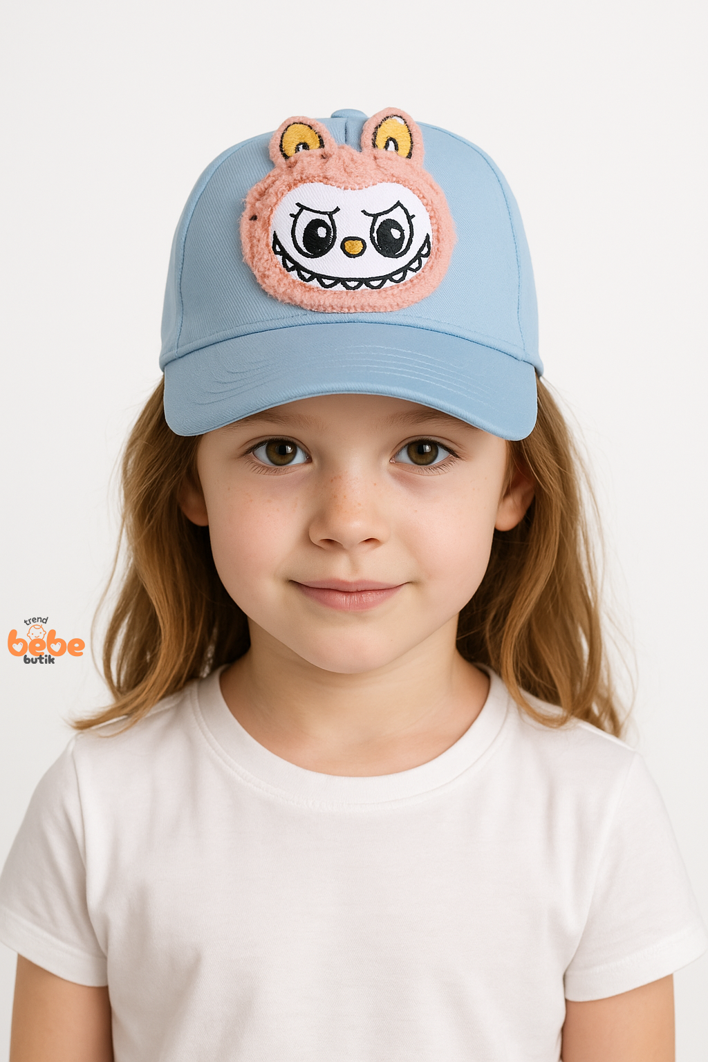Labubu Karakterli Çocuk Şapka – Sevimli Nakışlı Yazlık Kep 6-12 Yaş Kız Çocuk Şapka Modeli Mavi