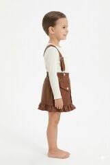 Kız Çocuk Kahverengi Askılı Deri Etek & Ribana Üst Takım 3-6 Yaş 4 YAŞ