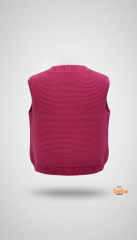 Kız Çocuk Örgü Triko Yelek – Renkli Ponponlu Düğmeli Süveter Günlük Şık Örgü Yelek