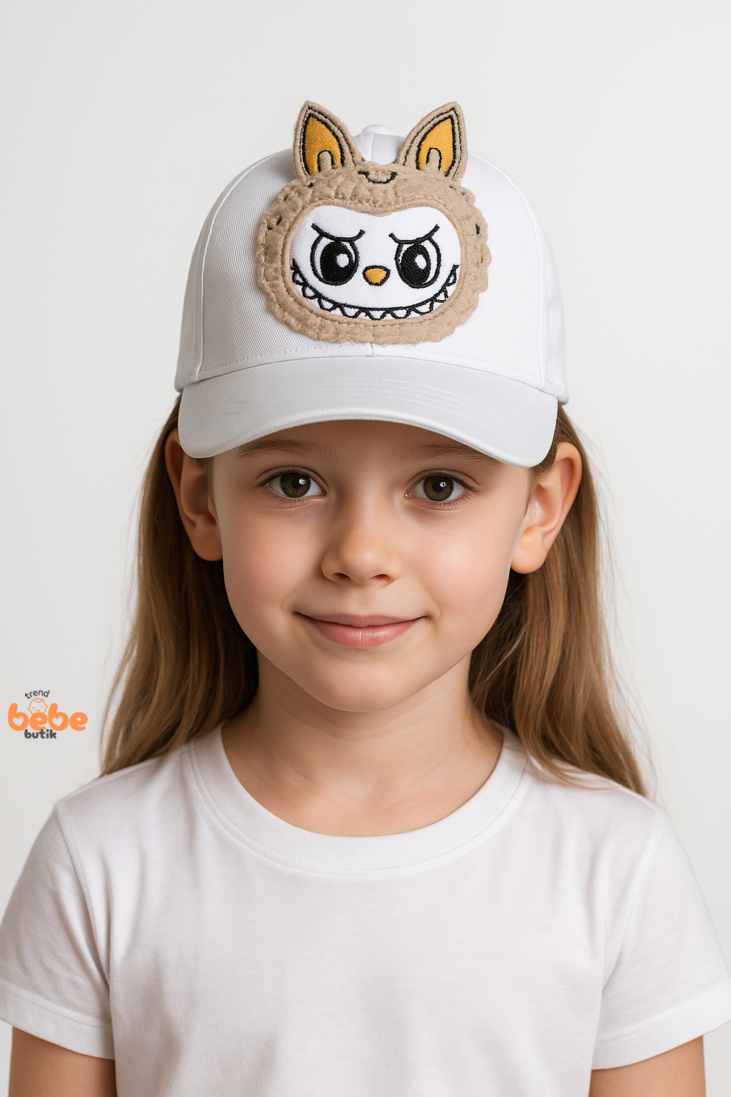 Labubu Karakterli Çocuk Şapka – Sevimli Nakışlı Yazlık Kep 6-12 Yaş Kız Çocuk Şapka Modeli Beyaz