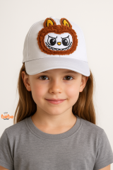 Labubu Karakterli Çocuk Şapka – Sevimli Nakışlı Yazlık Kep 6-12 Yaş Kız Çocuk Şapka Modeli Beyaz Kahverengi