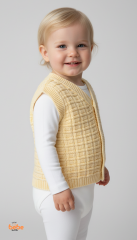 Kız Çocuk Örgü Triko Yelek – Simli Düğmeli Kare Desenli Süveter Rahat Şık Günlük Örgü Yelek