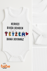 Herkes Bıksa Benden Teyzem Bana Doyamaz Yazılı 6-36 Ay Çıtçıtlı Zıbın %100 Pamuklu Ribana Tulum Body 36 AY