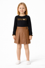 Kız Çocuk Günlük & Özel Gün Takımı – Trend Deri Etekli Model 2-5 Yaş 2 Yaş