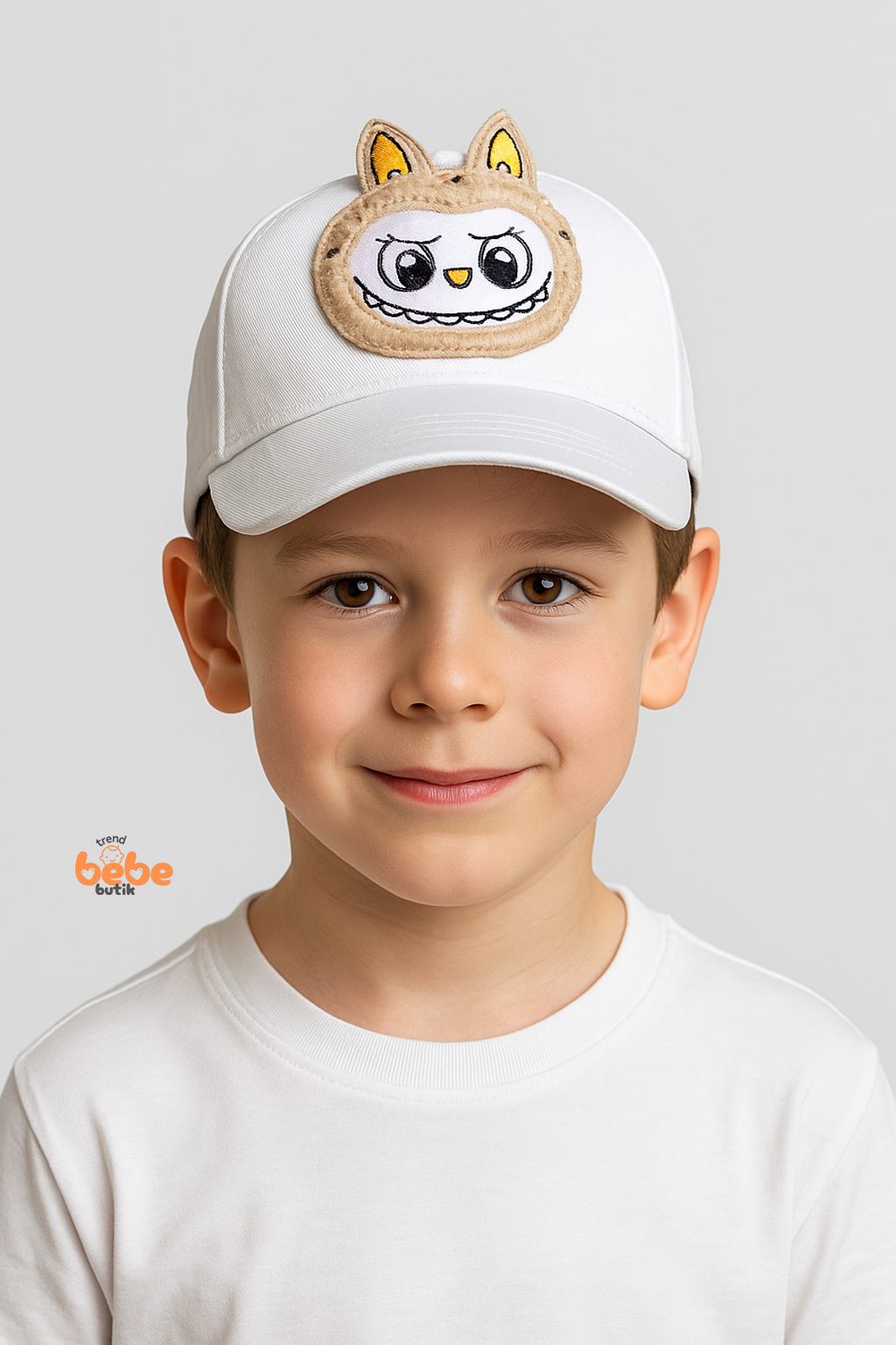 Labubu Karakterli Çocuk Şapka – Sevimli Nakışlı Yazlık Kep 6-12 Yaş Erkek Çocuk Şapka Modeli Beyaz