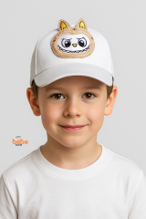 Labubu Karakterli Çocuk Şapka – Sevimli Nakışlı Yazlık Kep 6-12 Yaş Erkek Çocuk Şapka Modeli Beyaz