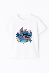 Sevimli Mavi Uzaylı Baskılı Kız Çocuk Tişörtü | Eğlenceli Karakter Desenli Pamuklu Yazlık T-Shirt Beyaz 5-6