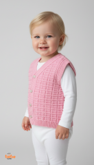 Kız Çocuk Örgü Triko Yelek – Simli Düğmeli Kare Desenli Süveter Rahat Şık Günlük Örgü Yelek