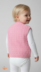 Kız Çocuk Örgü Triko Yelek – Simli Düğmeli Kare Desenli Süveter Rahat Şık Günlük Örgü Yelek