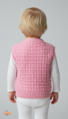 Kız Çocuk Örgü Triko Yelek – Simli Düğmeli Kare Desenli Süveter Rahat Şık Günlük Örgü Yelek