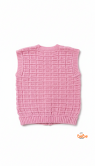 Kız Çocuk Örgü Triko Yelek – Simli Düğmeli Kare Desenli Süveter Rahat Şık Günlük Örgü Yelek