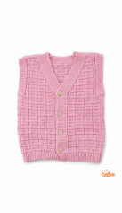 Kız Çocuk Örgü Triko Yelek – Simli Düğmeli Kare Desenli Süveter Rahat Şık Günlük Örgü Yelek