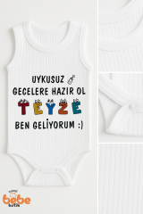 Uykusuz Gecelere Hazır Ol Teyze Yazılı 6-36 Ay %100 Pamuklu Ribana Çıtçıtlı Bebek Tulum Body Zıbın 36 AY