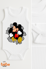 Mickey Mouse Desenli, Kolsuz Zıbın %100 Pamuklu Çıtçıtlı Ribana Bebek Body Fitilli Zıbın 36 AY