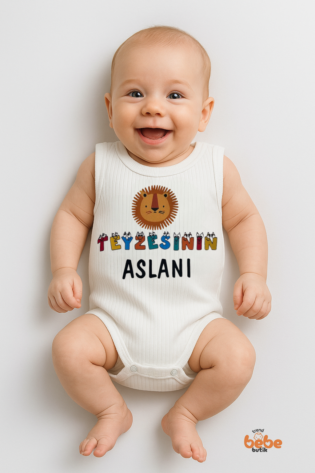 Teyzesinin Aslanı Yazılı Tasarımlı Çıtçıtlı Ribana Bebek Zıbın Body | %100 Pamuk | 6-12-18-24-36 Ay 36 AY