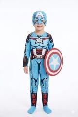 Çocuk Süper Kahraman Kostümü – Kaptan Amerika Maskeli Takım Kaslı Model 3-4 Yaş