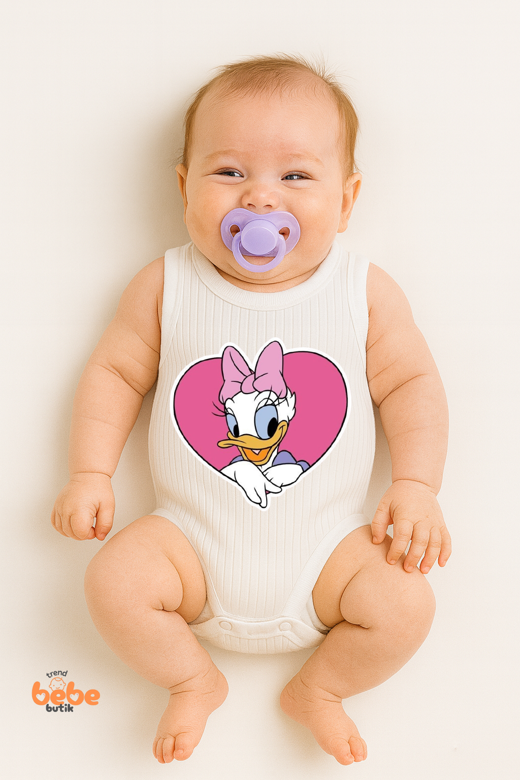 Kız Bebek Zıbın Body –Sevimli Çizgi Karakter Pembe Kalp Baskılı – Çıtçıtlı %100 Pamuk Fitilli Zıbın 36 AY