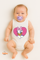 Kız Bebek Zıbın Body –Sevimli Çizgi Karakter Pembe Kalp Baskılı – Çıtçıtlı %100 Pamuk Fitilli Zıbın