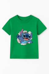 Sevimli Mavi Uzaylı Baskılı Kız Çocuk Tişörtü | Eğlenceli Karakter Desenli Pamuklu Yazlık T-Shirt Yeşil 3-4 Yaş