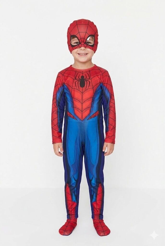 Örümcek Adam Kostümü 3-8 Yaş Çocuk – Tam Set Maskeli Kahraman Kombin Kaslı Model 4-5 Yaş
