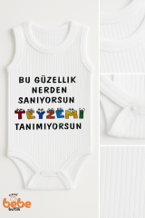 Bu Güzellik Teyzemden Yazılı Çıtçıtlı Ribana Bebek Zıbını | %100 Pamuk Body Tulum | 6-12-18-24-36 Ay 36 AY