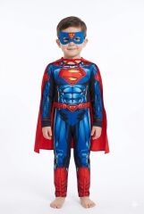 Superman Kostümü 3-8 Yaş Çocuk – Tam Set Maskeli Kahraman Kombin Kaslı Model 3-4 Yaş