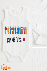 Teyzesinin Kıymetlisi Yazılı Renkli Baskılı Çıtçıtlı Ribana Bebek Zıbını Pamuk Body Tulum 6-36 Ay 36 AY