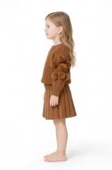 Kahverengi Ponpon Detaylı Kız Bebek Triko Etek Takım 06-24 Ay 18-24 Ay