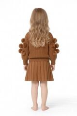 Kahverengi Ponpon Detaylı Kız Bebek Triko Etek Takım 06-24 Ay 18-24 Ay