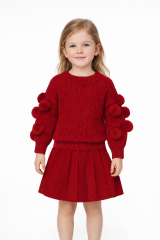 Kırmızı Ponpon Detaylı Kız Bebek Triko Etek Takım 06-24 Ay 18-24 Ay