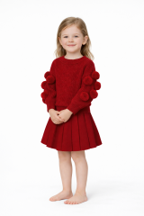 Kırmızı Ponpon Detaylı Kız Bebek Triko Etek Takım 06-24 Ay 06-12 Ay