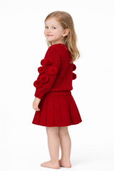 Kırmızı Ponpon Detaylı Kız Bebek Triko Etek Takım 06-24 Ay 18-24 Ay