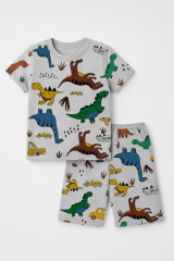 Dinozor Desenli Erkek Çocuk Şortlu Takım | Yazlık 2'li Set | 3-12 Yaş Pamuklu Tişört Şort Takım 5-6 Yaş