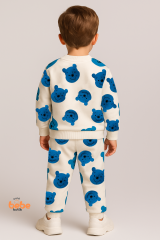 Erkek Çocuk 2’li Alt Üst Takım,Bisiklet Yaka Ayıcık Desenli Sweatshirt ve Eşofman Altı Günlük Giyim 2 Yaş